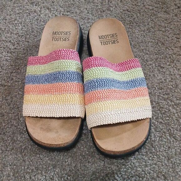 Mootsies Tootsies Emelia striped woven slides sandals Sz 8.5 EUC - Picture 2 of 7